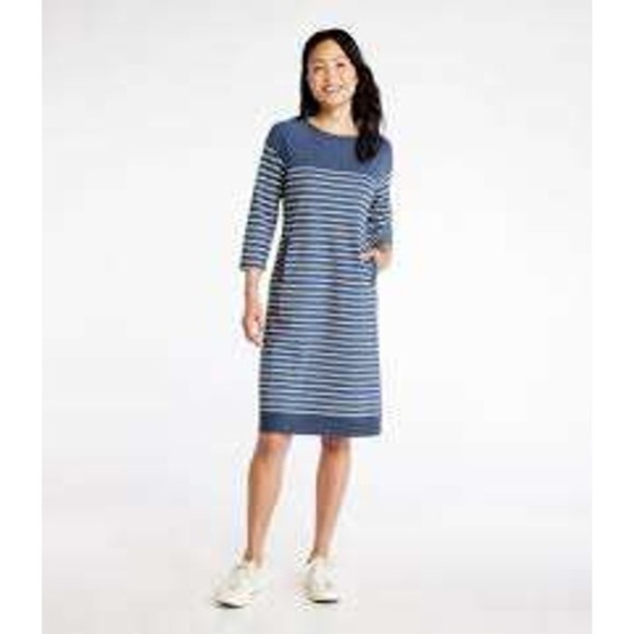 L.L. Bean Dresses & Skirts - L.L. Bean 24/7 Sweats Dress Striped Blue Sz XL Casual Lounge Modest Travel Basic